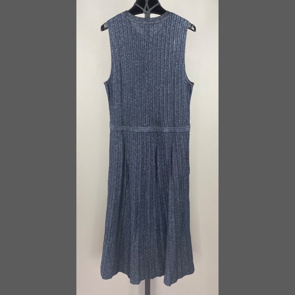 NEW Banana Republic Dress Womens Large blue black knit fit flare midi pleated - Picture 7 of 9